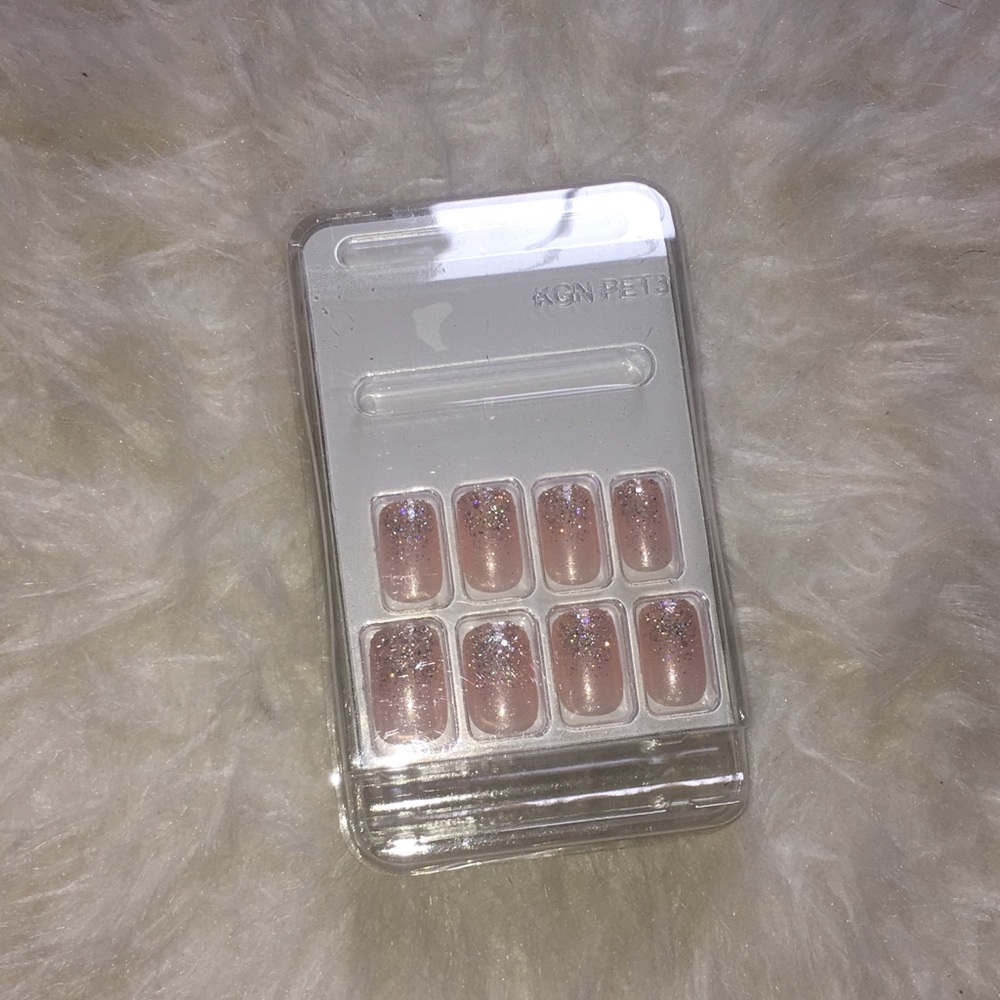 Pink Glitter Tip Nails